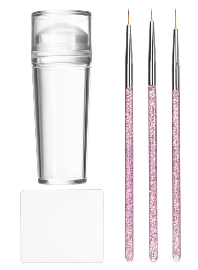 Arcjunys French Tip Nail Stamp Clear Silicone French Tip Tool French Tip Stamp French Manicure Kit French Nail Art Stamper Kit with Scrapers and Nail Art Brushes for French Manicure Home DIY Salon 5 Pcs - Image 1